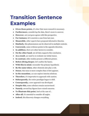 what is a good transition sentence in an essay